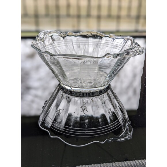 Vintage Clear Depression Glass 5" Small Etched Bowl Basket Weave MCM Handles - Picture 3 of 12